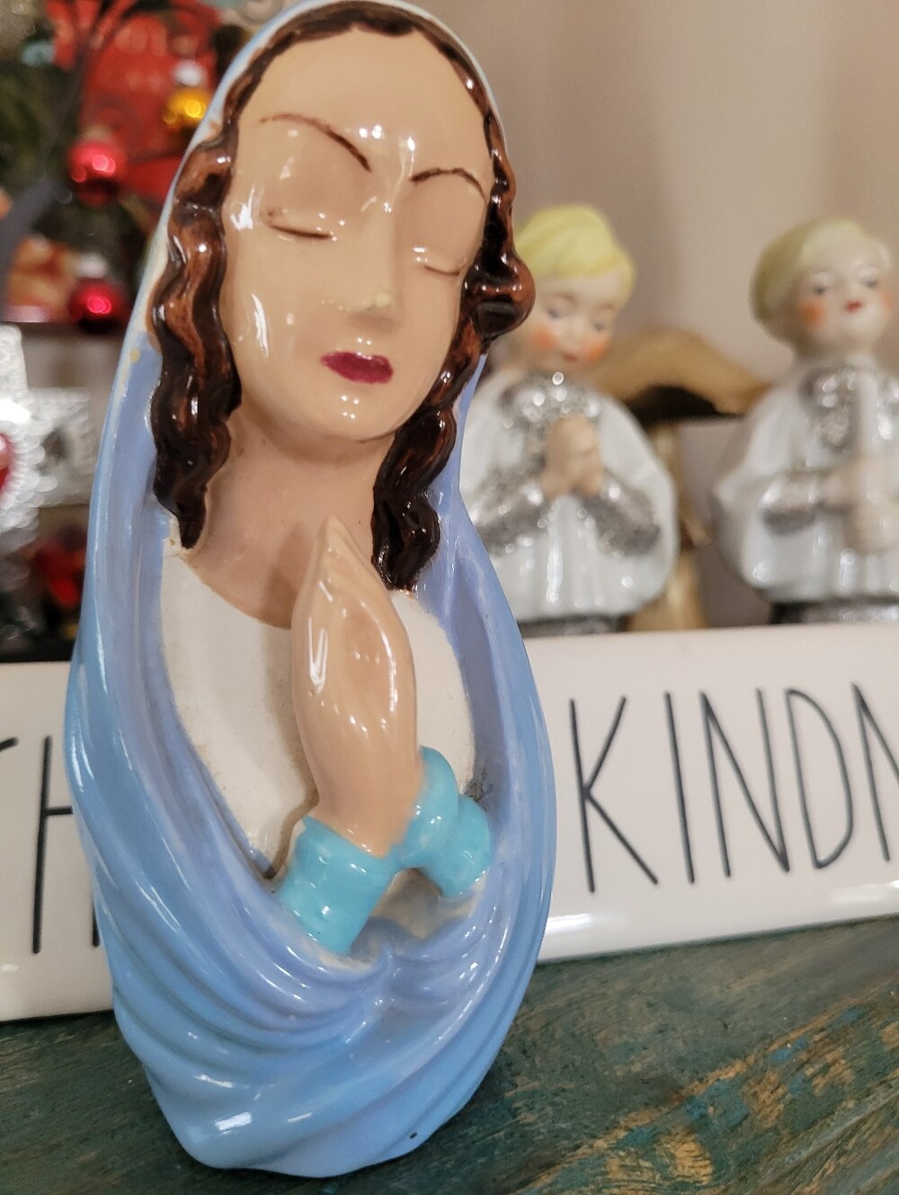 Ceramic Madonna Petite Figurine Handpainted Religious Ethereal Virgin Mary